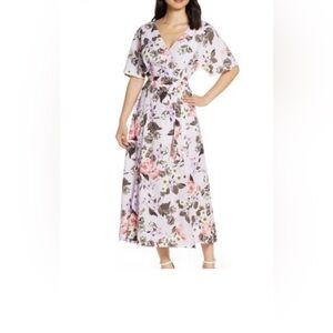 French Connection summer  Floral Wrap Midi Dress in Pink and light purple size8